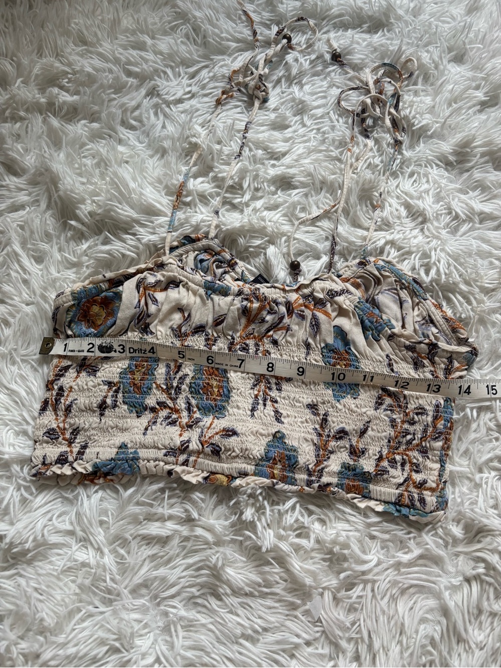 Angie Cream Floral Smocked Crop Top with Blue & Rust Accents - Picture 5 of 5